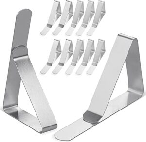 clipra tablecloth clips [usa based brand] - 12 pack stainless steel, rust proof table cloth clips - table clips for home, restaurants, picnic, party, dining tables - fits up to 1.8 inch thick tables