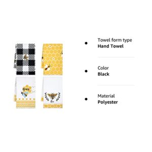 4 Pcs Bee Kitchen Towel Honey Bee Dish Towels Honeycomb Kitchen Towels Bee Bath Tea Towels Bee Hand Polyester Towel Bee Dish Cloths Absorbent for Kitchen Bathroom Home 16 x 24 Inches (Black, Bee)