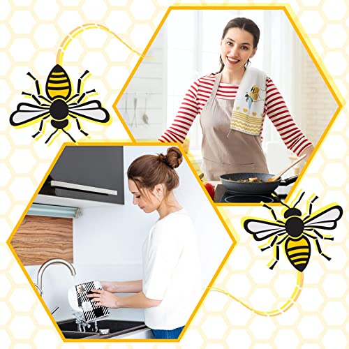 4 Pcs Bee Kitchen Towel Honey Bee Dish Towels Honeycomb Kitchen Towels Bee Bath Tea Towels Bee Hand Polyester Towel Bee Dish Cloths Absorbent for Kitchen Bathroom Home 16 x 24 Inches (Black, Bee)