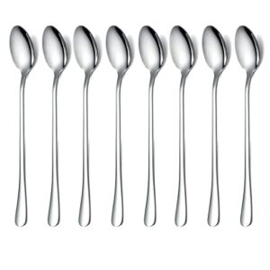 long handle spoon, coffee stirrers, premium stainless steel ice cream spoon, cocktail stirring spoons, tea spoons, set of 8 (silver)