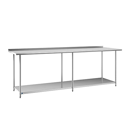 Krollen Industrial 30" x 96" 18 Gauge 430 Stainless Steel Work Table with Undershelf and 2" Rear Upturn