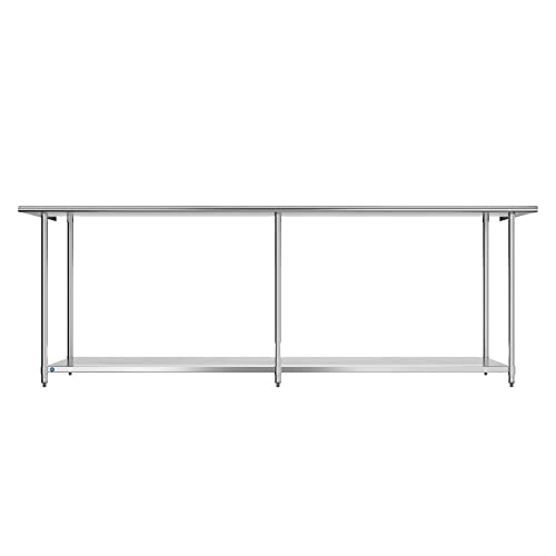 Krollen Industrial 30" x 96" 18 Gauge 430 Stainless Steel Work Table with Undershelf and 2" Rear Upturn