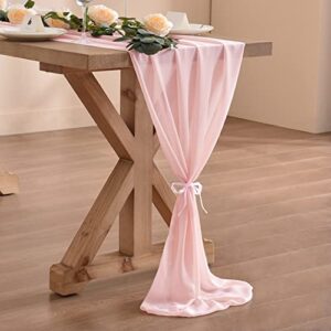 Socomi 14ft Blushing Pink Chiffon Table Runner 29x170 Inches Sheer Wedding Runner Romantic Rustic Table Runner for Christmas Baby Shower