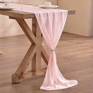 Socomi 14ft Blushing Pink Chiffon Table Runner 29x170 Inches Sheer Wedding Runner Romantic Rustic Table Runner for Christmas Baby Shower