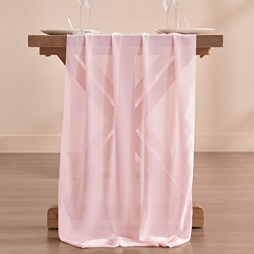 Socomi 14ft Blushing Pink Chiffon Table Runner 29x170 Inches Sheer Wedding Runner Romantic Rustic Table Runner for Christmas Baby Shower