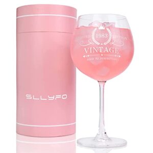 sllyfo 40th birthday gifts women wine glass - vintage 1983 printed 22 oz stemmed wine glass - funny 40 birthday gifts idea.(vintage 1983)