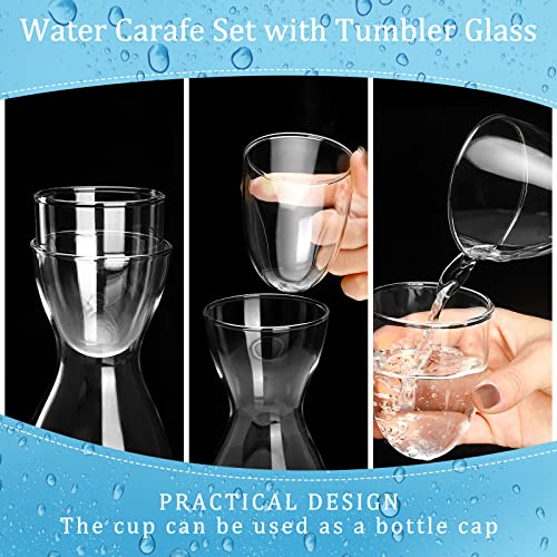 Bedside Water Carafe Set with Tumbler Glass Set for Bathroom Mouth Washer Dispenser Mouth Wash Containers Decanter with Cup Glass Pitcher Bottle Container, Nightstand or Kitchen, 600 ml (1)