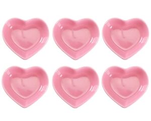 whjy pink love heart shaped ceramic side dish bowl, contemporary porcelain side dishes bowl, seasoning dishes soy dipping sauce dishes for wedding birthday party- set of 6