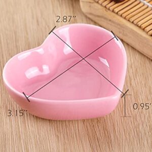 WHJY Pink Love Heart Shaped Ceramic Side Dish Bowl, Contemporary Porcelain Side Dishes Bowl, Seasoning Dishes Soy Dipping Sauce Dishes for Wedding Birthday Party- Set of 6