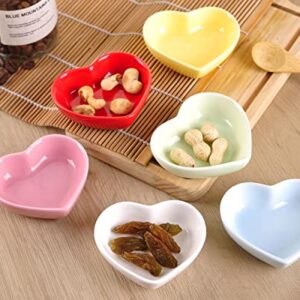 WHJY Pink Love Heart Shaped Ceramic Side Dish Bowl, Contemporary Porcelain Side Dishes Bowl, Seasoning Dishes Soy Dipping Sauce Dishes for Wedding Birthday Party- Set of 6