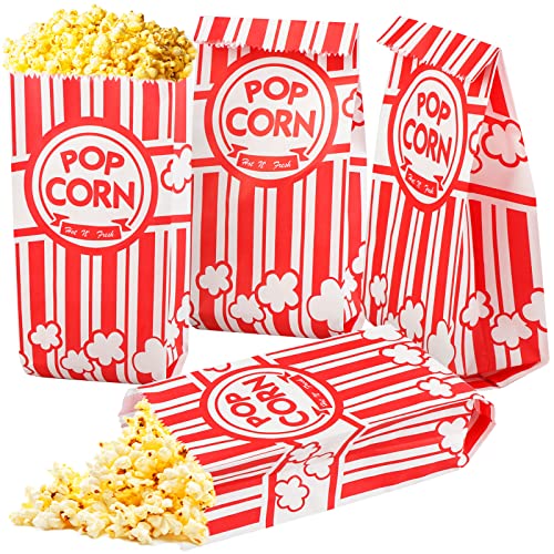 450Pcs Popcorn Bags,Flat Bottom Paper Popcorn Bags Plastic Popcorn Bags Concession-Grade,Pop Corn Bag Bulk,Popcorn Machine Accessories Red-White for Family Movie Night Baseball Themed Carnival