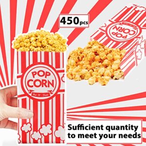 450Pcs Popcorn Bags,Flat Bottom Paper Popcorn Bags Plastic Popcorn Bags Concession-Grade,Pop Corn Bag Bulk,Popcorn Machine Accessories Red-White for Family Movie Night Baseball Themed Carnival