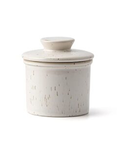 xela porcelain butter keeper crock, french butter crock for counter, butter keeper with water line for fresh spreadable butter-speckled white