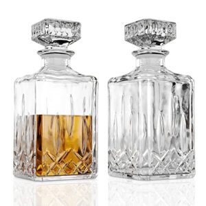 glass whiskey decanter set of 2, 800ml liquor decanter with airtight stopper for scotch, liquor, bourbon, wine, mouthwash, decorative gift