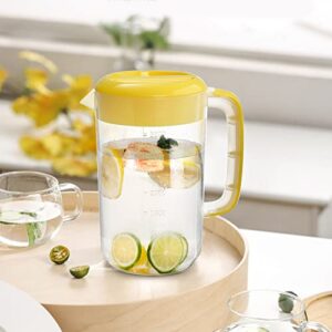 Jucoan 1 Gallon Plastic Straining Pitcher, Large Water Carafe Drink Pitcher Jug Clear Ice Tea Maker Beverage Pitcher with Yellow Strainer Cover, Handles, Measurements, Perfect for Ice Tea, Lemonade