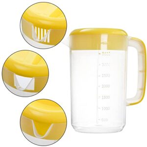 Jucoan 1 Gallon Plastic Straining Pitcher, Large Water Carafe Drink Pitcher Jug Clear Ice Tea Maker Beverage Pitcher with Yellow Strainer Cover, Handles, Measurements, Perfect for Ice Tea, Lemonade