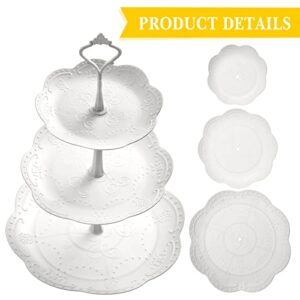 6 Packs Dessert Stand 3 Tiers Plastic Cupcake Stand Serving Tray Cupcake Display Stand Cookie Trays for Parties Round Flower Square Candy Trays for Display Party and Platters for Home (White)