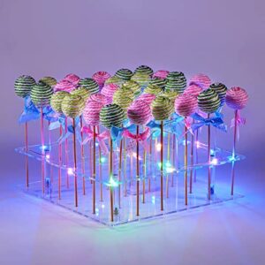 anmeish acrylic cake pop display stand, 36 hole clear lollipop holder with led string lights, ideal for weddings baby showers birthday party anniversaries holiday candy decorative (colorful light)