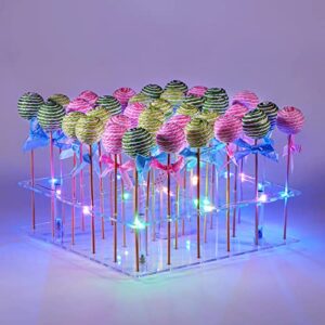 ANMEISH Acrylic Cake Pop Display Stand, 36 Hole Clear Lollipop Holder with LED String Lights, Ideal for Weddings Baby Showers Birthday Party Anniversaries Holiday Candy Decorative (Colorful Light)