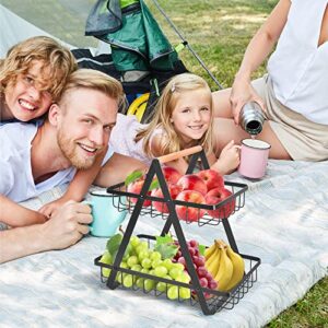 mahueeol 2 Tier Countertop Fruit Basket,Portable Fruit Bowle Basket for Kitchen Organizer Storage & Dining Room Fruits Vegetable Bread Snacks, Detachable Metal Rectangle Basket Storage