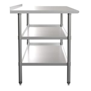 BizChair Stainless Steel 18 Gauge Work Table with 1.5" Backsplash and 2 Undershelves - 72" W x 30" D x 34.5" H, NSF