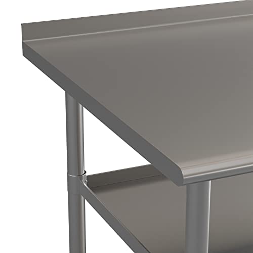 BizChair Stainless Steel 18 Gauge Work Table with 1.5" Backsplash and 2 Undershelves - 72" W x 30" D x 34.5" H, NSF