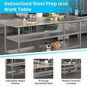 BizChair Stainless Steel 18 Gauge Work Table with 1.5" Backsplash and 2 Undershelves - 72" W x 30" D x 34.5" H, NSF