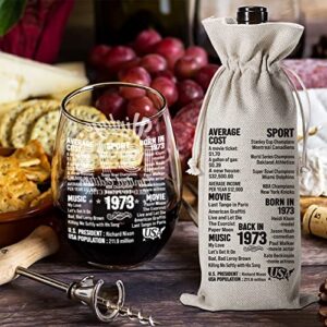 50th Birthday Gifts for Women Men -50 Year Old Birthday Decoration Gift -50th Anniversary Party Supplies -15 Oz 1 Stemless Wine Glass And 1 Wine Bag