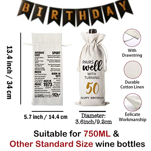 50th Birthday Gifts for Women Men -50 Year Old Birthday Decoration Gift -50th Anniversary Party Supplies -15 Oz 1 Stemless Wine Glass And 1 Wine Bag