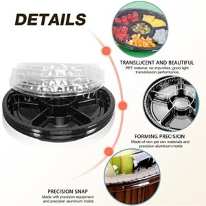 10 Pcs Round Plastic Appetizer Tray with Lid Divided Serving Tray, Disposable Food Storage Containers, Plastic Tray Storage, Kids Snack, Fruit Platter Vegetable Trays for Party and Buffet