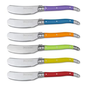 slitzer germany butter knife set - european-style spreader knife with stainless steel blade - easy grip colored abs handles - 6-piece set