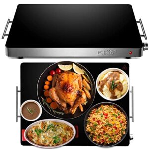 magic mill extra large food warmer for parties | electric server warming tray, hot plate, with adjustable temperature control, for buffets, restaurants, house parties, party events (21" x 16")