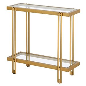 Henn&Hart 24" Wide Rectangular Side Table in Brass, Table for Living Room, Bedroom