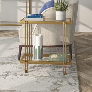 Henn&Hart 24" Wide Rectangular Side Table in Brass, Table for Living Room, Bedroom