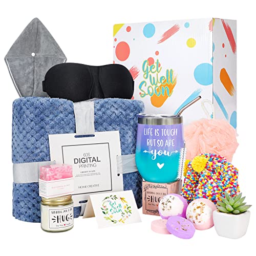 Get Well Soon Gifts for Women,Care Package Feel Better Gift Basket for Sick Friends,After Surgery Recovery Self Care Gifts,Thinking of You Birthday Gifts with Sympathy Blanket Tumbler for Women