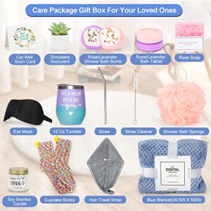 Get Well Soon Gifts for Women,Care Package Feel Better Gift Basket for Sick Friends,After Surgery Recovery Self Care Gifts,Thinking of You Birthday Gifts with Sympathy Blanket Tumbler for Women