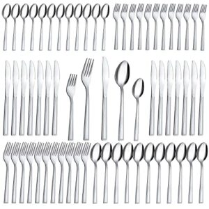 silverware set, hunnycook 60-piece silverware set for 12, stainless steel flatware set, include fork knife spoon set, mirror polished, dishwasher safe, cutlery set for home kitchen restaurant