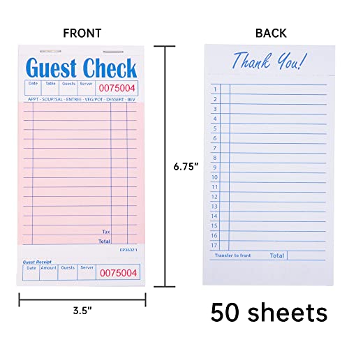 DGBDPACK Guest Check Pads EP-3632-1 (10 Pads), Total 500 Pink Waitress Notepad, Server Order Pads