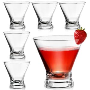 set of 6 martini glasses - 8 oz exquisite stemless martini glass, short cocktail glasses, cosmopolitan glasses, margarita, whiskey, gin, tequila, scotch, bourbon, bar drinking glasses gift set