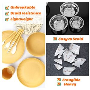 KAMJUNTAR Wheat Straw Dinnerware Sets For 6(72pcs), Unbreakable Microwave Safe Reusable Wheat Straw Plates and Bowls Sets Eco Friendly,Dishwasher Safe,Wheat Straw Plates,Wheat Straw Bowls