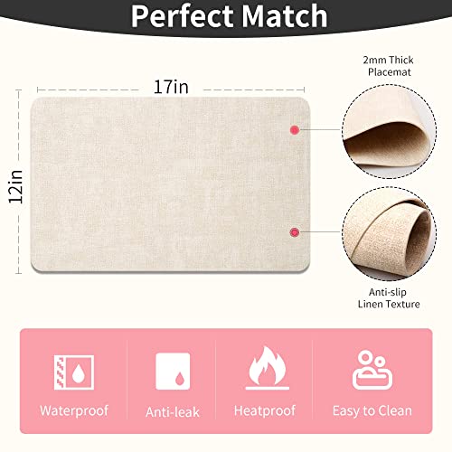 Placemats Set of 6 for Dining Table - Maxpearl Heat Resistant Faux Leather Place Mats - Wipe Clean - Suitable for Indoor & Outdoor, 17’’×12’’, Beige