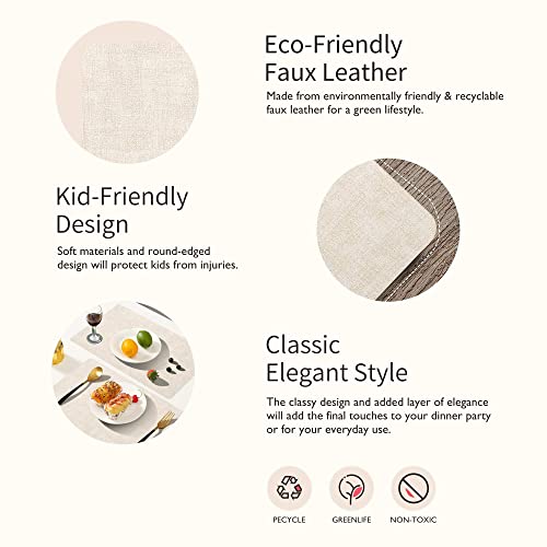 Placemats Set of 6 for Dining Table - Maxpearl Heat Resistant Faux Leather Place Mats - Wipe Clean - Suitable for Indoor & Outdoor, 17’’×12’’, Beige