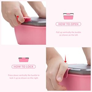 Cherrysea 2Pack Salad Lunch Container, 68oz Salad Bowls with 4 Compartments Tray,Leak Proof Lunch Box with Fork for Men,Women BPA-Free Snack Container with Sauce Container for Dressings-Pink