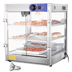 3-tier food pastry pizza warmer countertop commercial display case see through 750w adjustable removable shelves glass door 20x20x24 (3-tier)