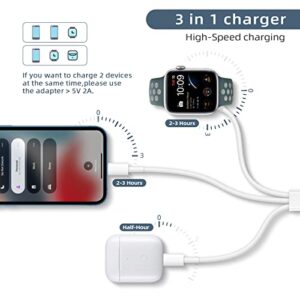 Watch Charger Cable Compatible for Apple Watch Series 8 7 6 5 4 3 2 1 SE1 SE2, Watch Charging Cord, 3 in 1 Portable Phone and Watch Charger for 14/13/12/11/Pro/Max/XS/X/Airpods/Pad Series, 4.9ft/1.5M