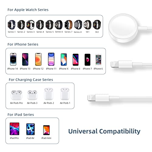 Watch Charger Cable Compatible for Apple Watch Series 8 7 6 5 4 3 2 1 SE1 SE2, Watch Charging Cord, 3 in 1 Portable Phone and Watch Charger for 14/13/12/11/Pro/Max/XS/X/Airpods/Pad Series, 4.9ft/1.5M