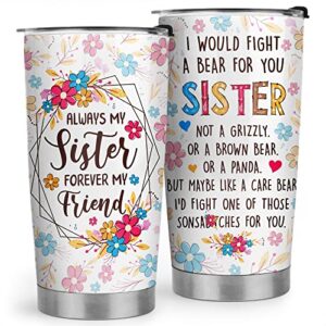 sister floral 20oz stainless steel tumbler - sisters gifts from sister - birthday gifts for sister, sister christmas gifts, valentines day gifts for sister