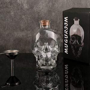 skull decanter crystal glass skull liquor bottle 750ml whiskey bourbon gothic bottle,with wooden stopper stainless  steel funnel