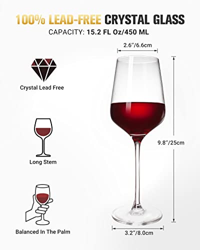 Maxboro Wine Glasses Set of 2, 15.2 Oz Hand Blown Lead-Free Premium Crystal Red Wine Glass, Long Stem Wine Glasses for Daily Use Mother's Day Gift Wedding Anniversary or Birthday Gift