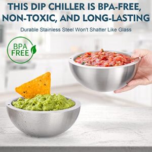 Dip Chiller Bowl - LARGE 30oz - Durable Stainless Steel - Ice COLD & Boiling HOT - Ice Chilled Serving Cooler Set For Beverages, Party, Bar, Salsa, Salad, Food (Stainless Steel 1-Pack, 75oz)